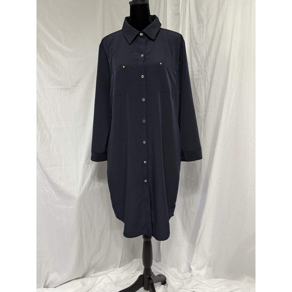 The Limited 3/4‎ Sleeve Black  Shirt Dress Size 14 Button Front Knee Length